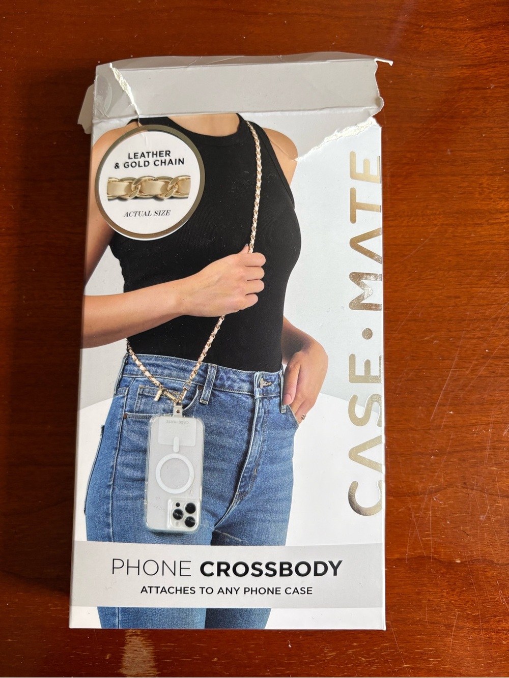case-mate White Leather & Gold Chain Phone Crossbody